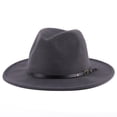 thumbnail image 1 of Douhoow Unisex Panama Hat Vintage Style Wide Brim Belt Buckle Felt Fedora Hat, 1 of 3