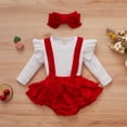 thumbnail image 1 of Douhoow Valentine's Day Baby Girl Clothes Set Infant Ribbed Ruffles Romper Red Suspender Shorts, 1 of 8