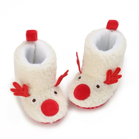 Douhoow Winter Infant Girls Fleece Slippers Baby Soft Anti-Slip Deer Booties Warm Socks Crib Shoes
