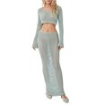 thumbnail image 1 of Douhoow Women 2 Piece Crochet Cover Ups Hollow Out Beachwear Long Sleeve Knit Crop Top Bodycon Long Skirt, 1 of 8
