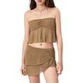 thumbnail image 1 of Douhoow Women 2 Piece Ruffle Outfits Ruched Mesh Tube Tops and Elastic Irregular Mini Skirt, 1 of 9