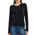 thumbnail image 1 of Douhoow Women Basic Long Sleeve Top Slim Baby Tee Solid Color Round Neck Crop Top, 1 of 9