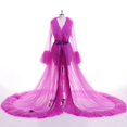 thumbnail image 1 of Douhoow Women Bathrobe Sheer Mesh Tulle Perspective Ruffles Floor Long Night Robe Sleepwear, 1 of 1