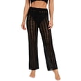 thumbnail image 1 of Douhoow Women Beach Cover Up Pants Drawstring Fishnet Hollow Out Knit Wide Leg Pants, 1 of 8