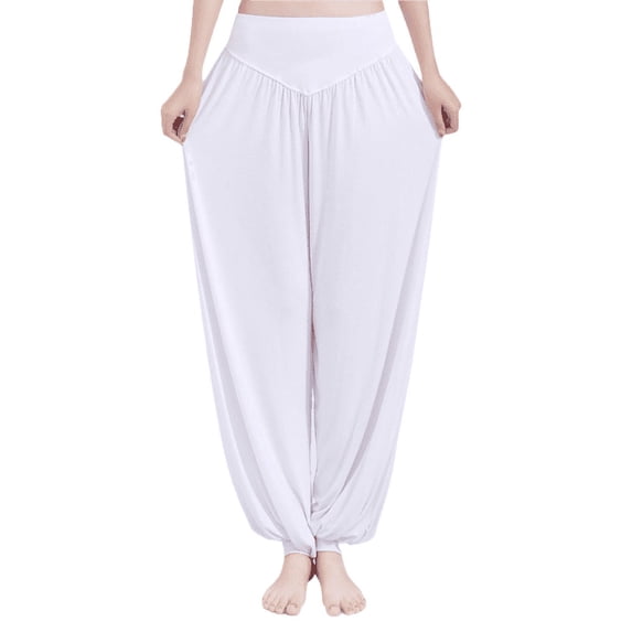 Douhoow Women Bloomers Baggy Trousers Solid Color Harem Pants Loose Yoga Wide Leg Pants S-3XL