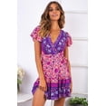 thumbnail image 1 of Douhoow Women Bohemia Dress Summer Beach Dress Short Sleeve Deep V-Neck Loose Floral Dress, 1 of 3