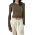 thumbnail image 1 of Douhoow Women Casual Slim Fit Crop Tops Long Sleeve Crewneck T-Shirts Basic Tees, 1 of 9