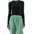 thumbnail image 1 of Douhoow Women Casual Slim Fit Crop Tops Long Sleeve Crewneck T-Shirts Basic Tees, 1 of 7