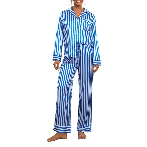 Douhoow Women Christmas Pajamas Striped Long Sleeve Shirt and Pants 2pcs Sleepwear Loungewear Set