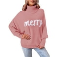 thumbnail image 1 of Douhoow Women Christmas Sweaters Long Sleeve Turtleneck Knit Pullover Letter Embroidery Knitwear Jumper Casual Cozy Tops, 1 of 5