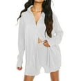 thumbnail image 1 of Douhoow Women Clothes Set Summer 2 Pcs Solid Color Ruched Long Sleeve Button Down Shirts Shorts, 1 of 7