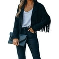 thumbnail image 1 of Douhoow Women Coat Tassel Cardigan Fringed Hem Crop Tops Motor Biker Jacket Suede Leather Jacket, 1 of 6
