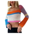 thumbnail image 1 of Douhoow Women Crochet Knit Crop Tops Hollow Out T-Shirt Long Sleeve Patchwork Tee, 1 of 9
