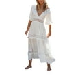 thumbnail image 1 of Douhoow Women Deep V Neck Elegant White Lace Dresses Summer Backless Hollow Out Long Dresses, 1 of 9