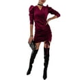 thumbnail image 1 of Douhoow Women Dress Cocktail Party Solid Bodycon Dress Square Neck Long Sleeve Ruched Mini Dress, 1 of 9