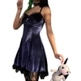 thumbnail image 1 of Douhoow Women Goth Ruffles Velvet Dress Sleeveless Spaghetti Strap V-Neck Lace Trim Bowknot Dress, 1 of 9