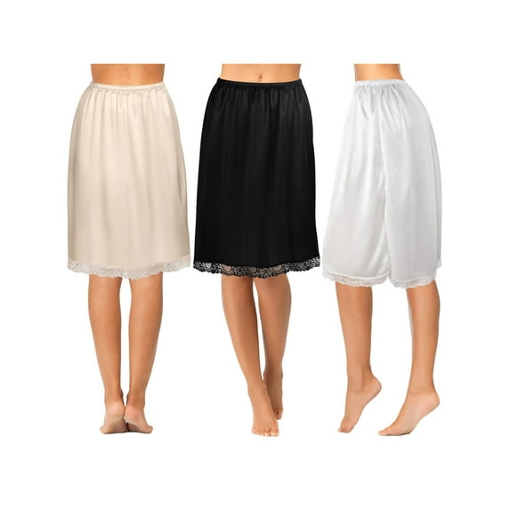 Douhoow Women Half Slips Under Skirt Extenders Skirt One Piece Solid Satin Lace Midi Underskirt
