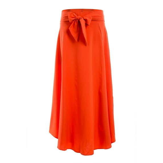 Douhoow Women High Waist Skirt Pure Bow Flared Pleated Long Skirt