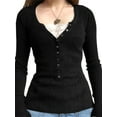 thumbnail image 1 of Douhoow Women Long Sleeve V Neck Slim Pullover Vintage Lace Patchwork Tops Crop Top, 1 of 9