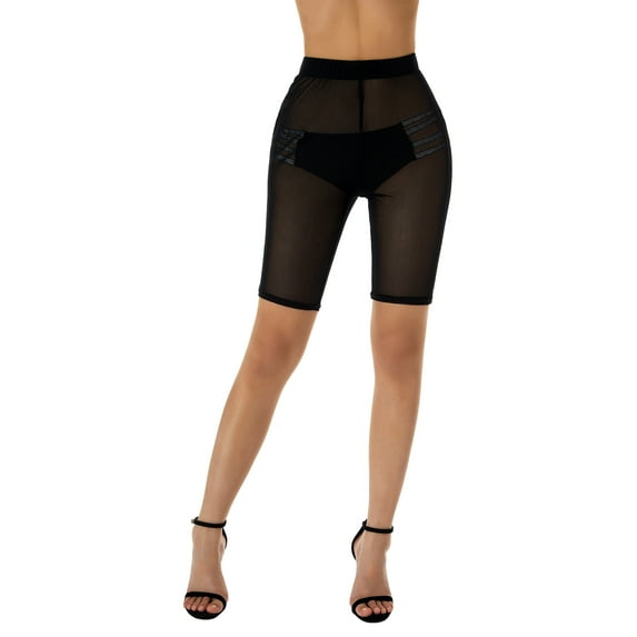 Douhoow Women Mesh Shorts Bikini Cover Up See Through Slim Fit Shorts Leggings