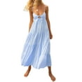 thumbnail image 1 of Douhoow Women Midi Cami Dress Solid Color Spaghetti Strap Low Cut Backless Beach Flowy Dress, 1 of 2