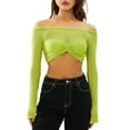 thumbnail image 1 of Douhoow Women Off Shoulder Crop Tops Long Sleeve Slim Fit Top Ruched Bust Tee, 1 of 9