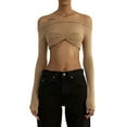 thumbnail image 1 of Douhoow Women Off Shoulder Crop Tops Long Sleeve Slim Fit Top Ruched Bust Tee, 1 of 9