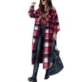 thumbnail image 1 of Douhoow Women Overcoat Autumn Long Plaid Shirt Lapel Long Sleeve Loose Outerwear, 1 of 3