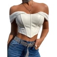 thumbnail image 1 of Douhoow Women PU Leather Vest Mesh Yarn Suspender Strap Crop Top Zipper Off Shoulder Tank Tops, 1 of 7