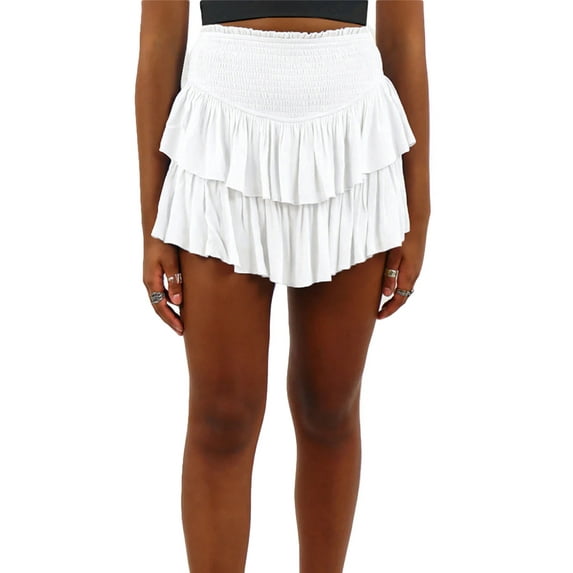 Douhoow Women Pleated Mini Skirt Solid Color High Waist Skirt Ruffle Short Skirts