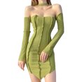 thumbnail image 1 of Douhoow Women Ribbed Dress Summer Long Sleeve Off Shoulder Neck Hanger Solid Color One Piece Dress, 1 of 9