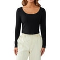 thumbnail image 1 of Douhoow Women Ribbed Slim Fit Crop Top Scoop Neck Low Cut Basic Solid Pullover, 1 of 9