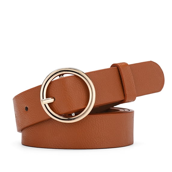 Douhoow Women Round Buckle Belt Casual Solid Color Faux Leather Waistband Classic Belt
