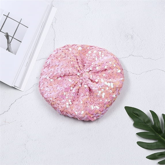 Douhoow Women Sequin Bling Stretch Beanie Metallic Shining French Beret Hat Clubwear Cap