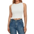 thumbnail image 1 of Douhoow Women Shirred Crop Top Ruffle Sleeveless Tanks Frill Smocked Cami Tops Summer Solid Color Vest, 1 of 8