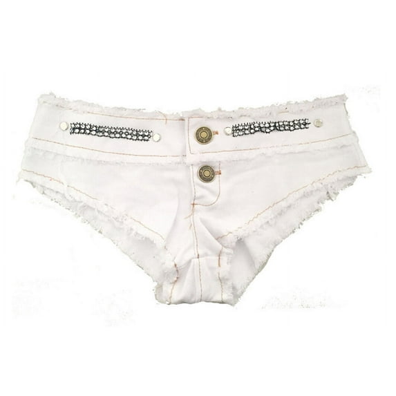 Douhoow Women Shorts Summer Slim Skinny Button Triangle Crotch Low Waist Denim Shorts