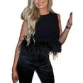 thumbnail image 1 of Douhoow Women Sleeveless Crop Top Feather Hemline Crop Top Summer Elegant Tank Top Solid Color Vest, 1 of 7