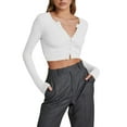 thumbnail image 1 of Douhoow Women Slim Knit Cardigan Solid Color Long Sleeve V-Neck Single Breasted Cropped Knitwear, 1 of 9