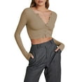 thumbnail image 1 of Douhoow Women Slim Knit Cardigan Solid Color Long Sleeve V-Neck Single Breasted Cropped Knitwear, 1 of 9