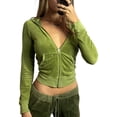 thumbnail image 1 of Douhoow Women Solid Color Hooded Jacket Spring V Neck Crop Coat, 1 of 8