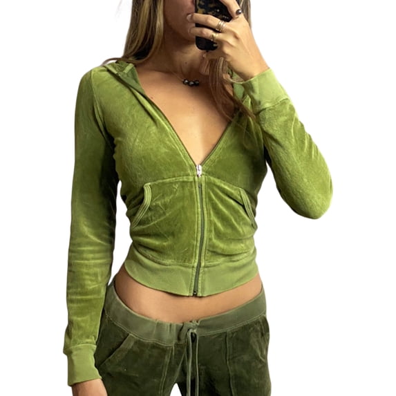Douhoow Women Solid Color Hooded Jacket Spring V Neck Crop Coat