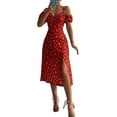 thumbnail image 1 of Douhoow Women Suspender Floral Dress Off Shoulder Short Sleeve V Neck Split Midi Dresses, 1 of 6