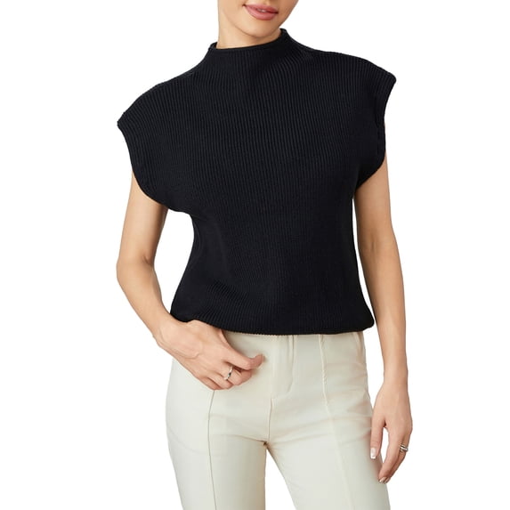 Douhoow Women Sweater Vest Sleeveless Mock Neck Knit Tops Solid Color Loose Crop Top