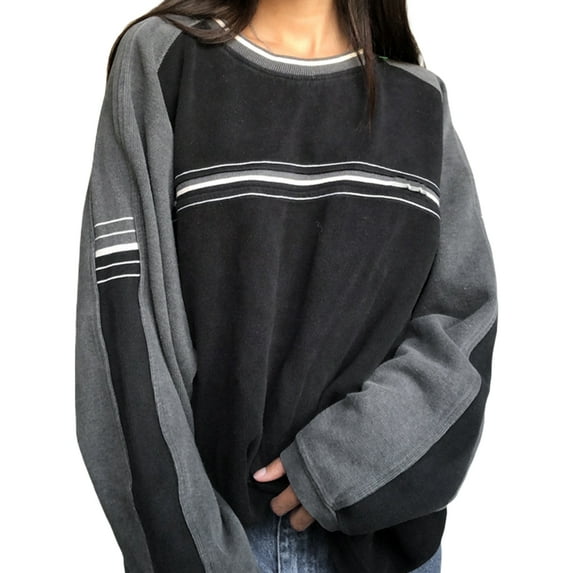 Douhoow Women Sweatshirt Harajuku Gothic Patchwork Long Sleeve Pullover Spring Stripe Tops