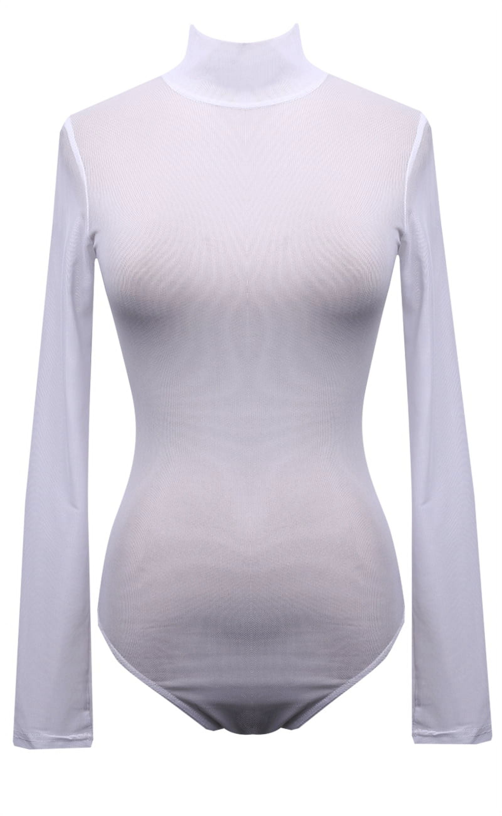Douhoow Women Transparent Mesh Bodysuit Long Sleeve Jumpsuit One Piece Slim  Sheer Leotard Top
