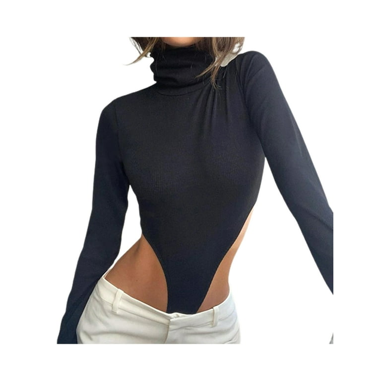 Women's solid turtleneck long hotsell sleeve bodysuit bodycon jumpsuits romper