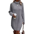 thumbnail image 1 of Douhoow Women Turtleneck Sweater Dress Solid Color Long Sleeve Short Knit Dress Fall Winter Casual Loose Dress, 1 of 1