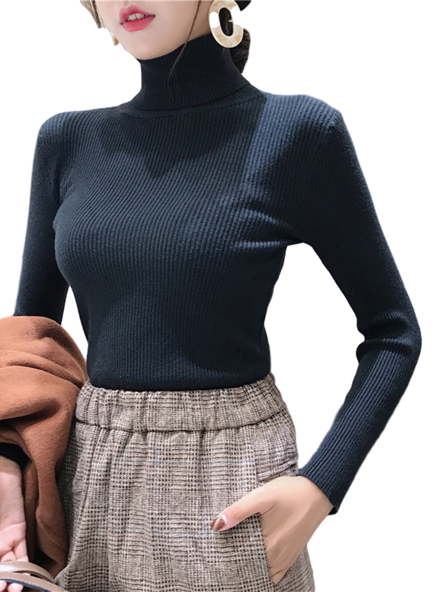 Women Casual Winter Solid Turtleneck Sweater