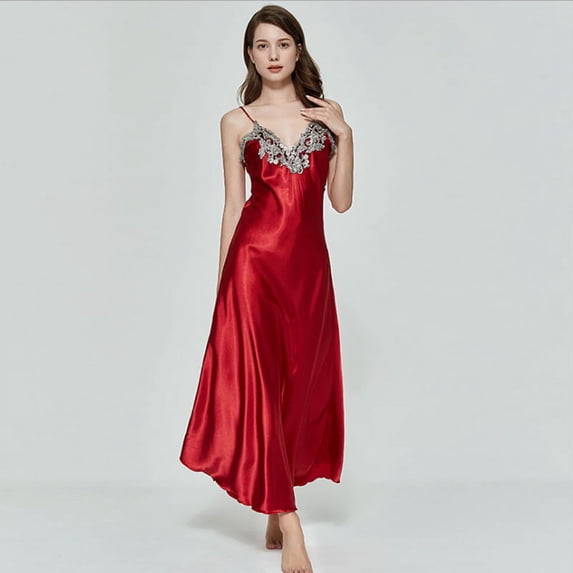 Douhoow Women V-neck Sling Night Dress Nightgown Sleepwear Sleeveless Long Dress