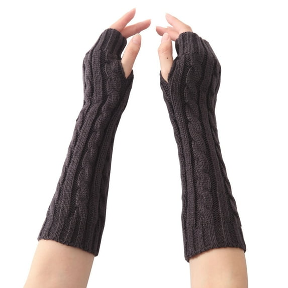 Douhoow Women Winter Knitted Wrist Arm Hand Warmer Long Mitten Fingerless Gloves